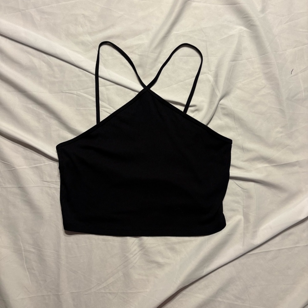 Wilfred Aritzia Black Halter-Neck Basic Crop Top Sz L